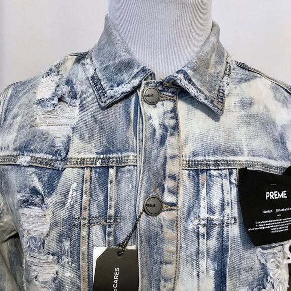 Preme NWT Light Stone Wash Jean Jacket Men M - Picture 2 of 16